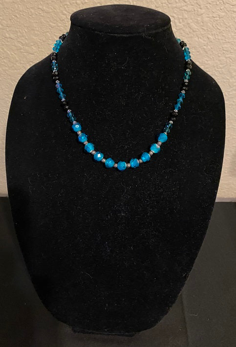 Turquoise and Black Crystals Necklace